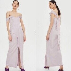 Topshop Lilac off shoulder long formal special occasion maxi dress size 6